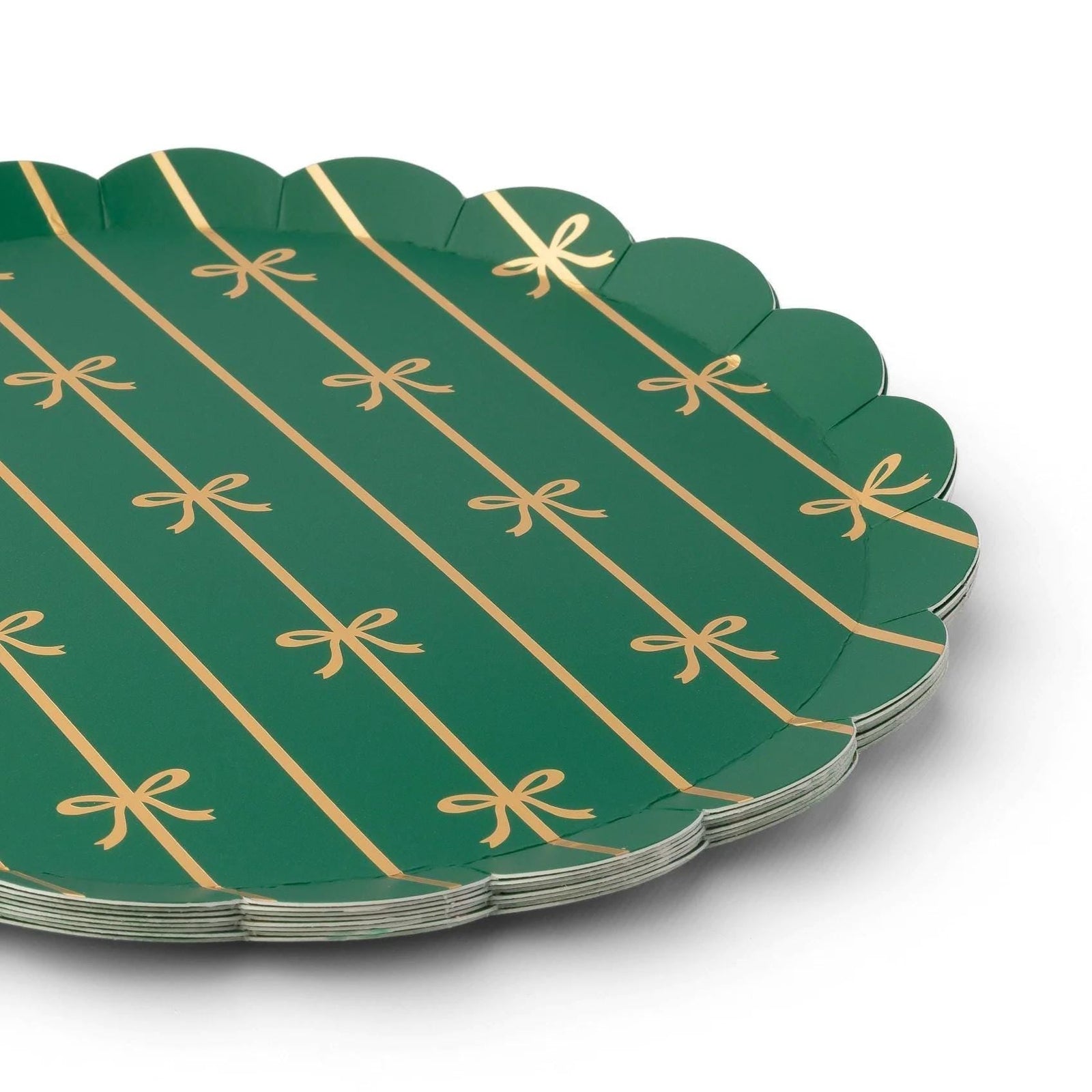 Green Scalloped Plates Gold Bows 8ct - Stesha Party