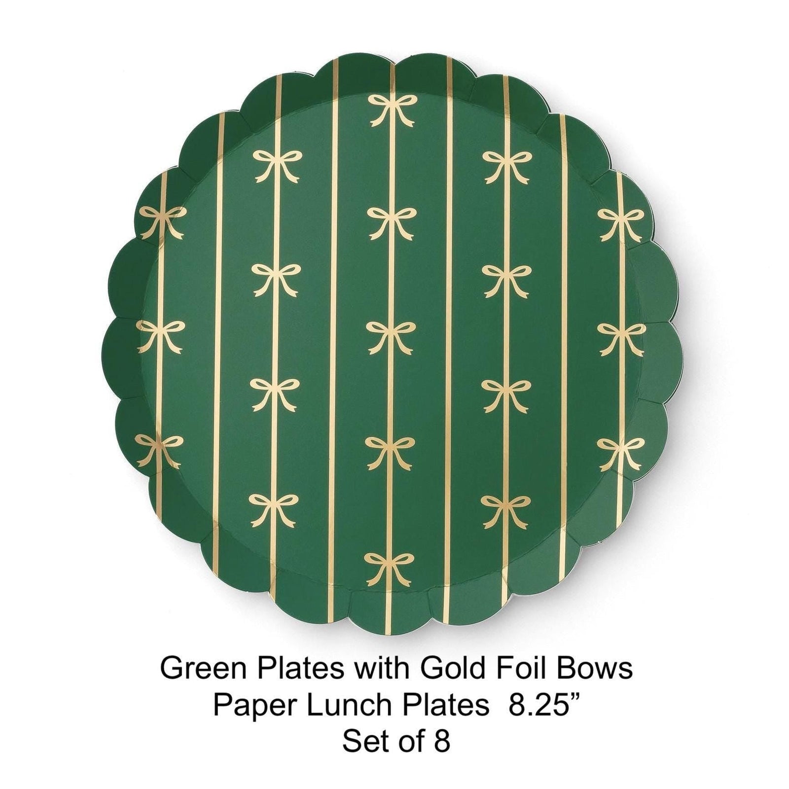 Green Scalloped Plates Gold Bows 8ct - Stesha Party