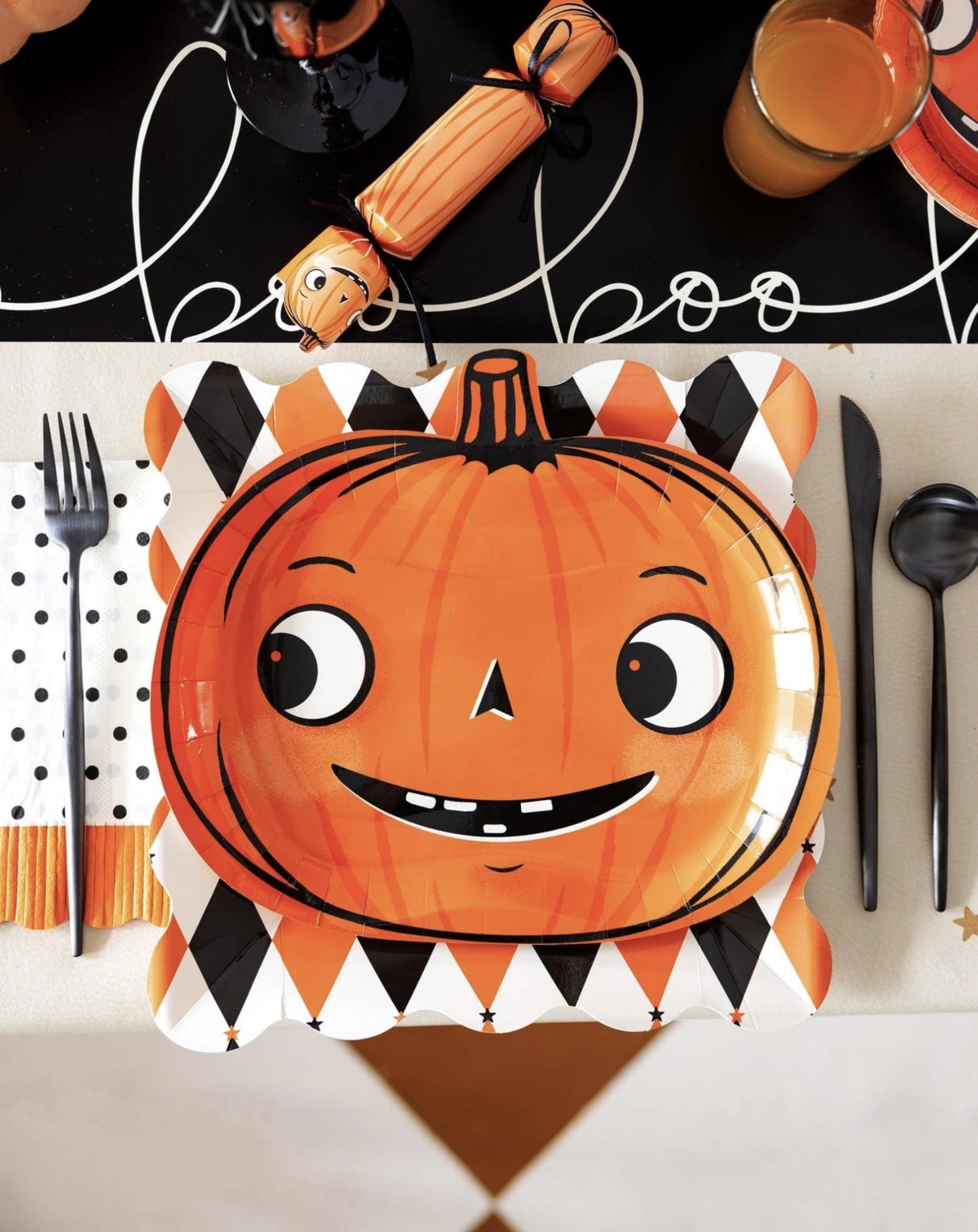 Halloween Harlequin Paper Plates - Stesha Party