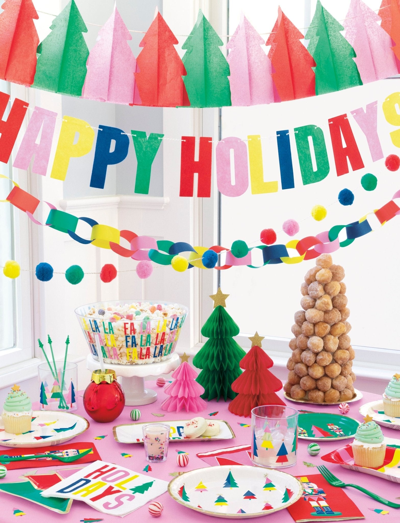 Happy Holidays Rainbow Paper Banner - Stesha Party