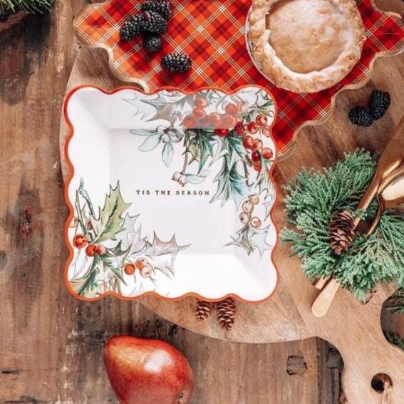 Holly Square Plates 8ct - Stesha Party