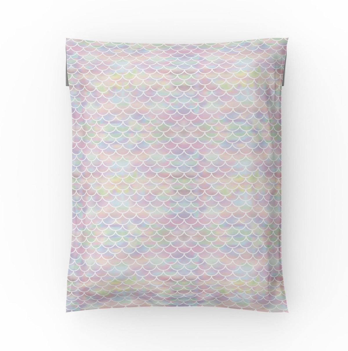 Mermaid poly mailer 10x13 with pastel pink, purple and blue mermaid scale print