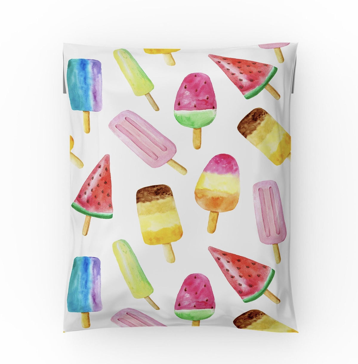 Popsicle poly mailer 10x13 with colorful watercolor popsicles and watermelon ice pops print