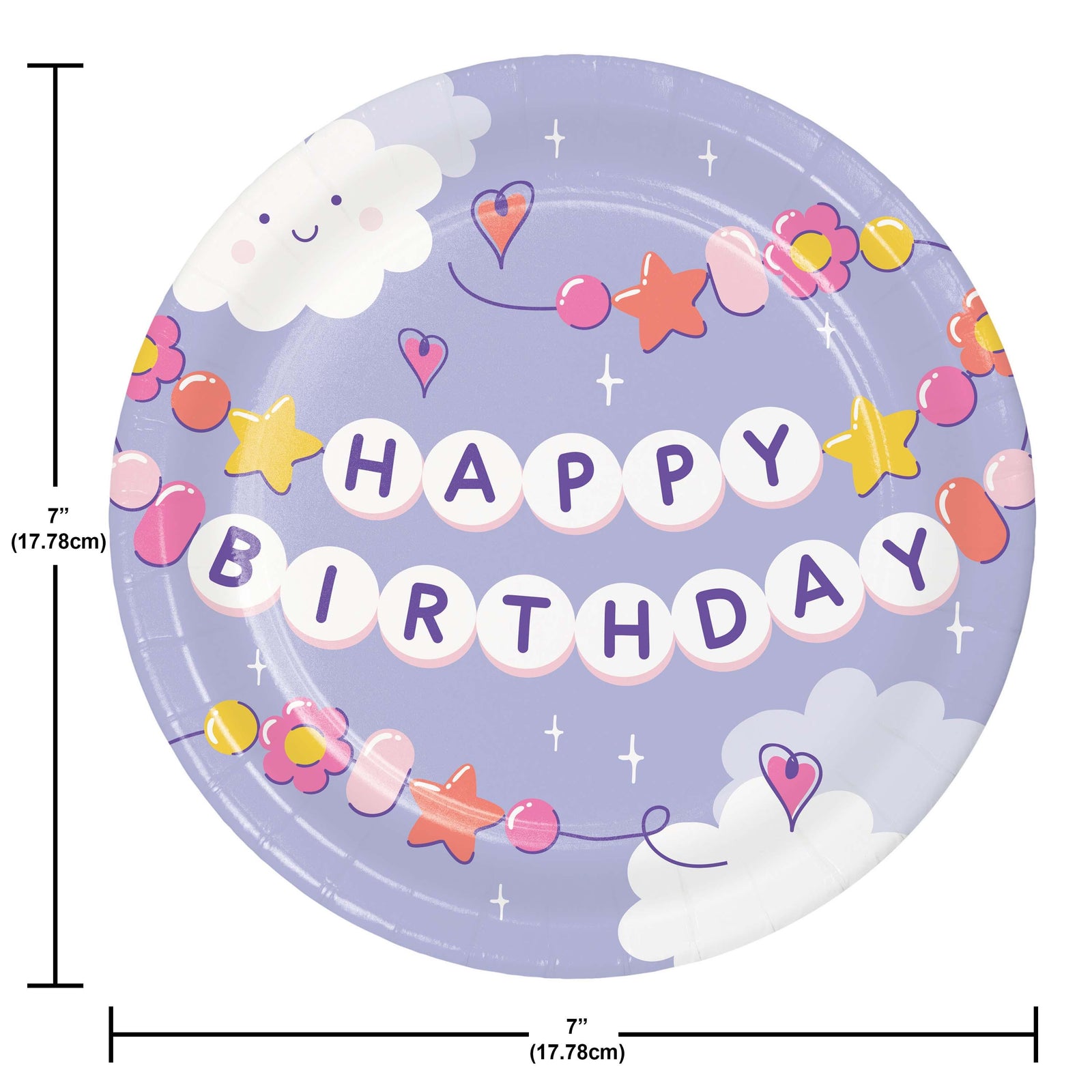 Purple Happy Birthday Cake Plates – 7" Round Paper Plates (8ct) – Cloud & Star Party Supplies for Girl Birthday, Sleepover, or Pastel Theme
