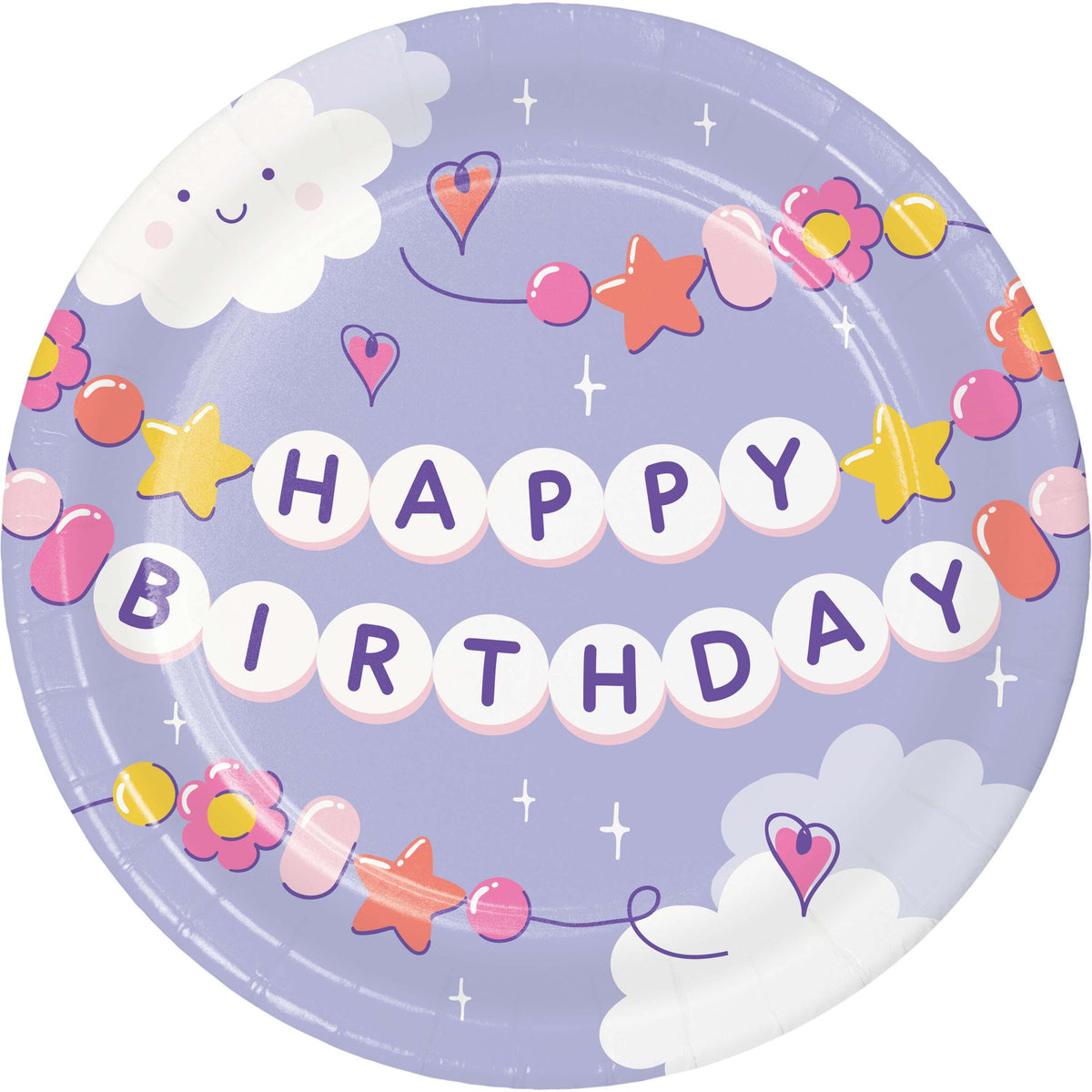 Purple Happy Birthday Cake Plates – 7&quot; Round Paper Plates (8ct) – Cloud &amp; Star Party Supplies for Girl Birthday, Sleepover, or Pastel Theme