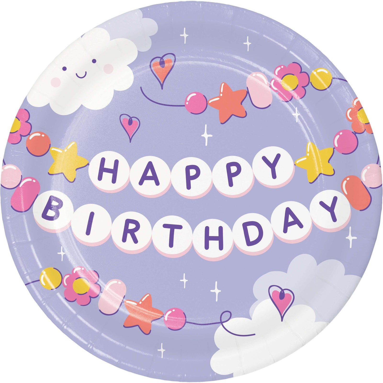 Purple Happy Birthday Cake Plates – 7" Round Paper Plates (8ct) – Cloud & Star Party Supplies for Girl Birthday, Sleepover, or Pastel Theme
