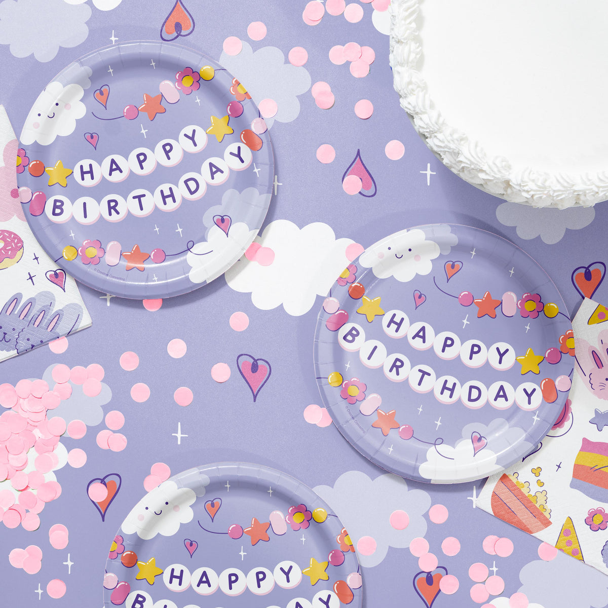 Purple Happy Birthday Cake Plates – 7" Round Paper Plates (8ct) – Cloud & Star Party Supplies for Girl Birthday, Sleepover, or Pastel Theme