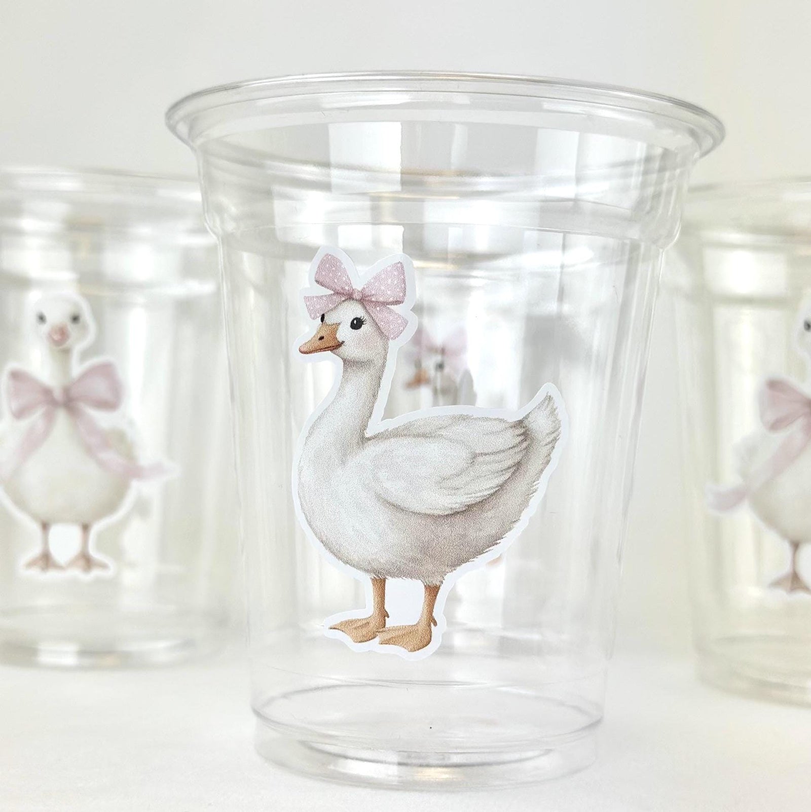 Silly Goose Party Cups, Goose Baby Shower Cups, Goose Birthday Cups, 12 oz Clear Disposable Cups, Pink Bow Goose Theme, 24 Count