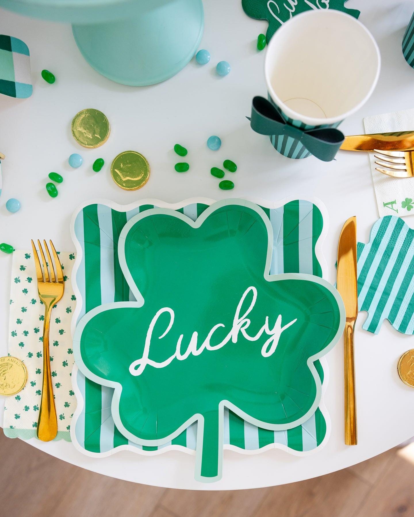 Lucky Shamrock Shaped Plates 8ct - St Patrick’s Day Party Plates, Green Clover Paper Plates for Irish Party, Lucky One Birthday, Table Decor