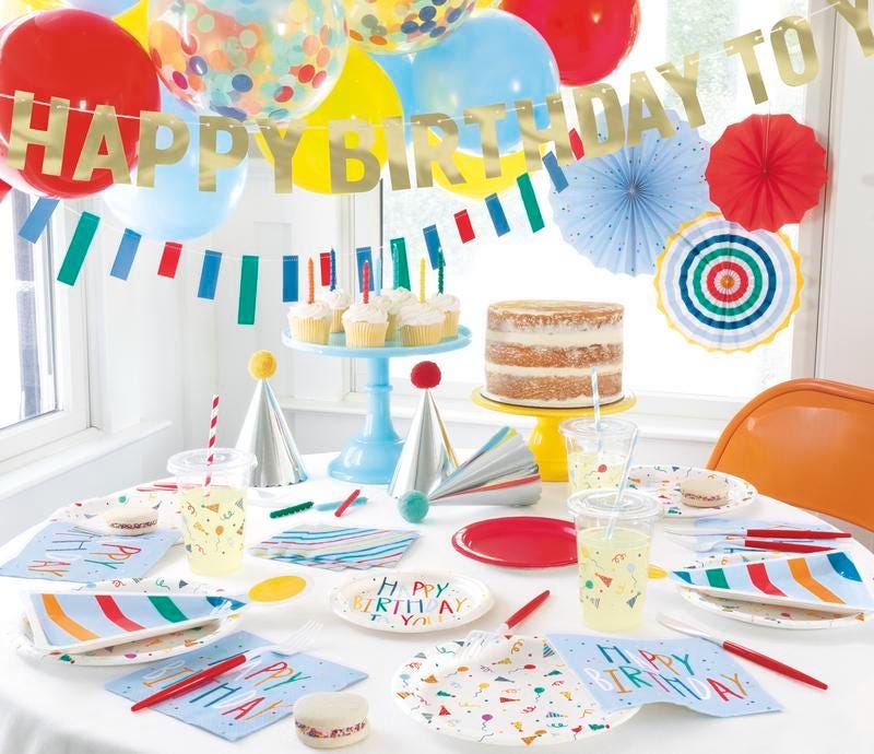 Happy Birthday Cake Plates 7 Inch 8ct, Colorful Confetti Paper Plates, Small Dessert Plates, Kids Birthday Party Tableware