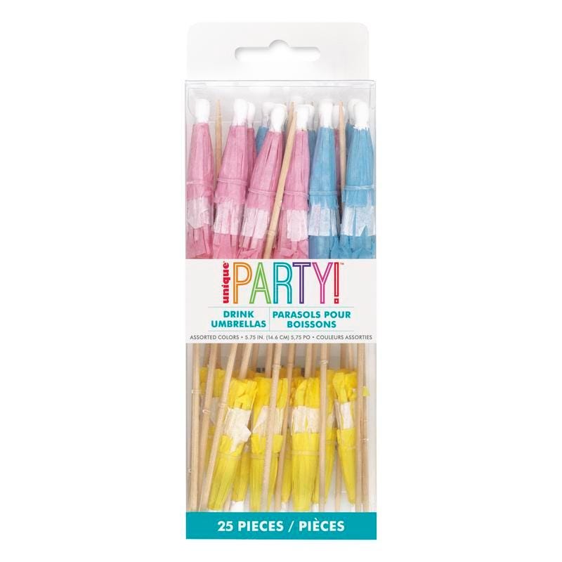 Pastel Drink Umbrellas 25ct Cocktail Picks, Pink Blue Yellow Paper Umbrella Picks, Tropical Party Decor, Luau Bar Drinks Garnish