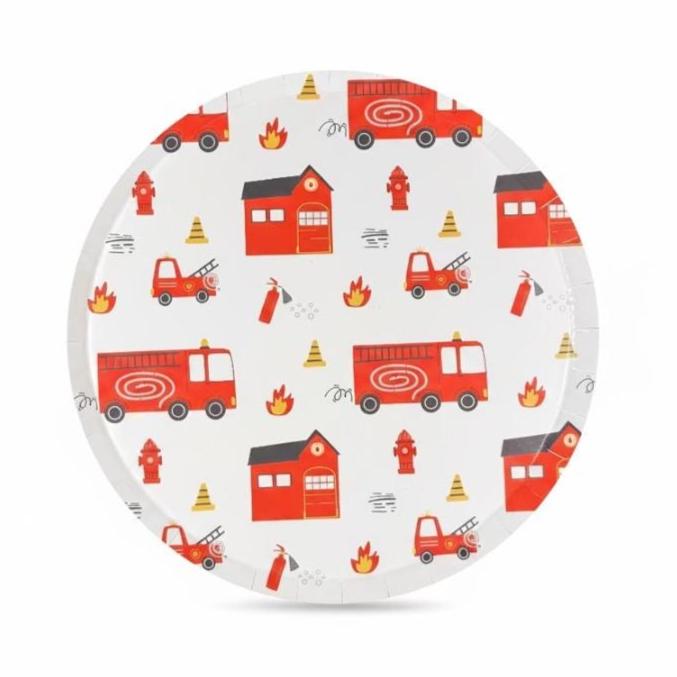 Fire Truck Paper Cake Plates 8ct, Firefighter Birthday Party Plates, Firetruck Dessert Plates, Kids Rescue Theme Party Supplies
