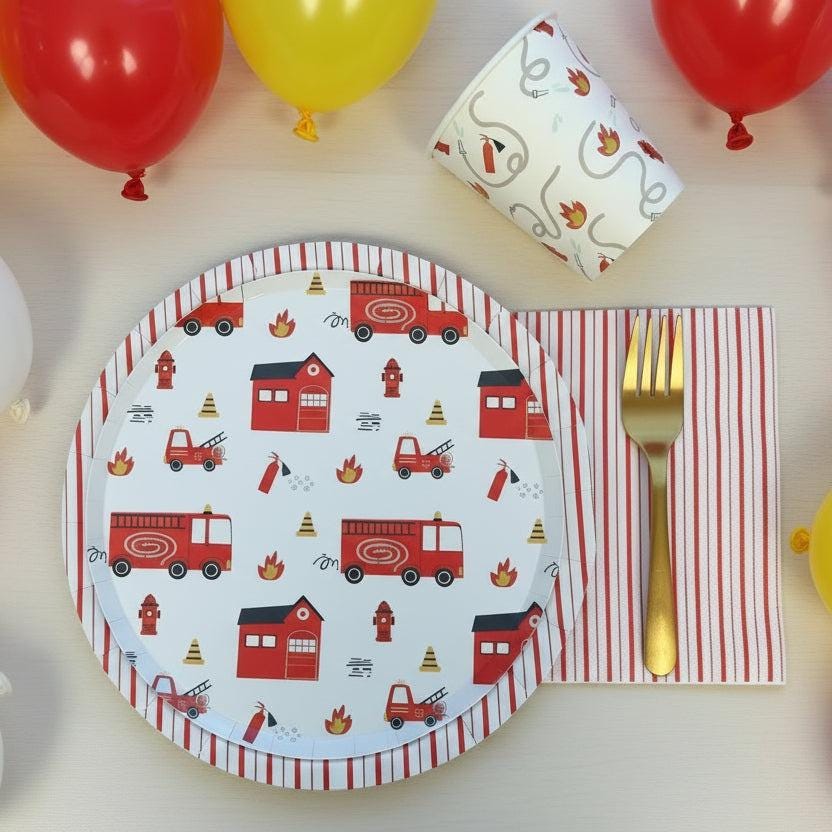 Fire Truck Paper Cups 9oz 8t - Firefighter Birthday Party Cups, Firetruck Party Supplies, Disposable Kids Drink Cups, Rescue Theme Decor