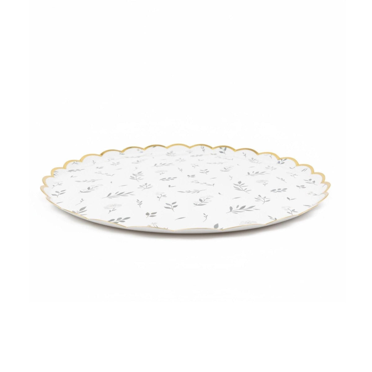 Botanical Party Plates 10in, Greenery Paper Plates with Gold Foil Edge, Wedding Reception Plates, Bridal Shower Tableware, 8 Count