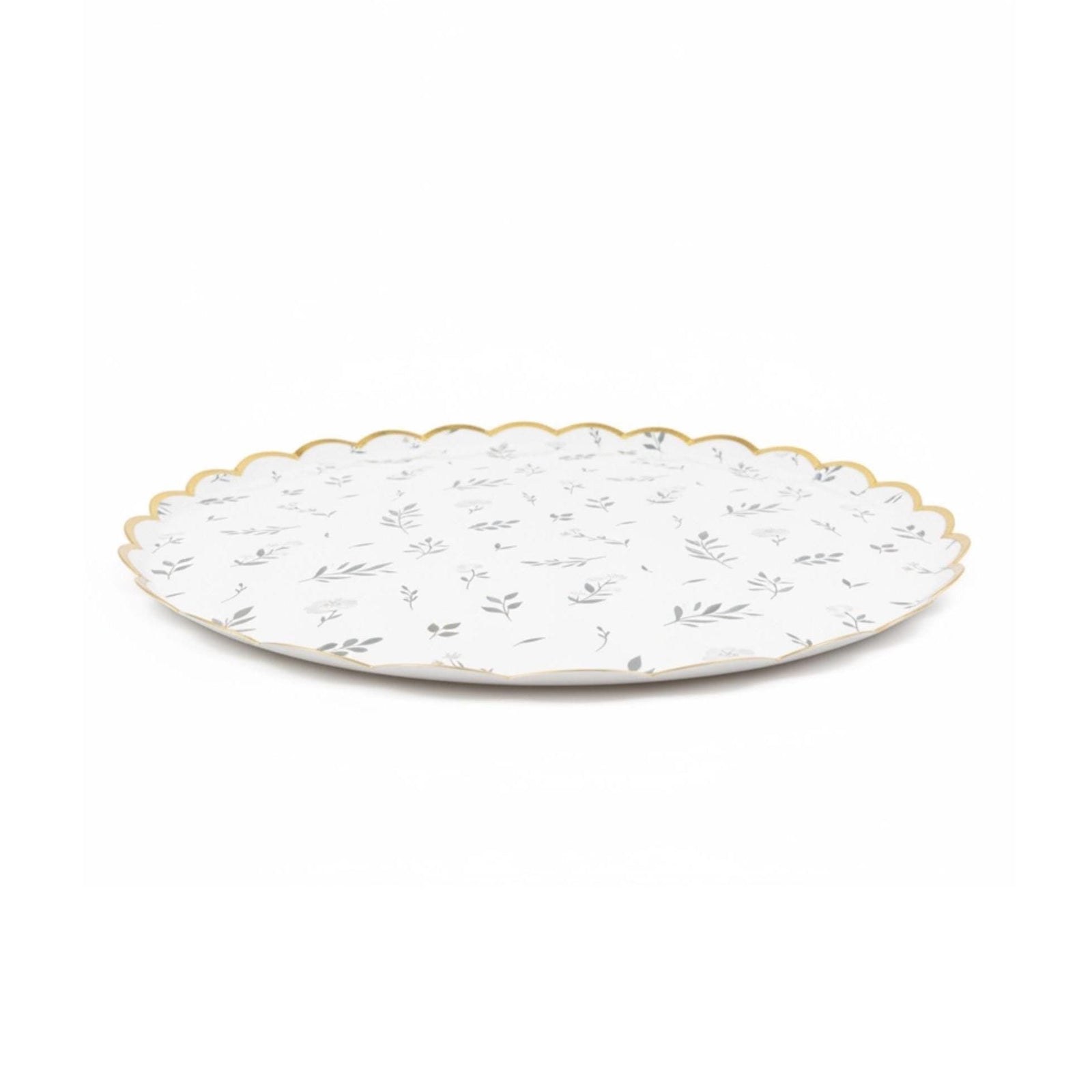 Botanical Party Plates 10in, Greenery Paper Plates with Gold Foil Edge, Wedding Reception Plates, Bridal Shower Tableware, 8 Count