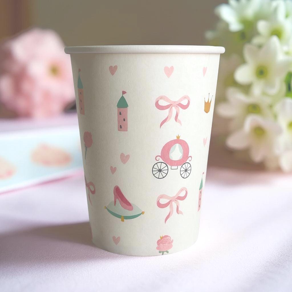 Princess Party Cups 8ct, Fairytale Birthday Cups, Pink Princess Paper Cups, Castle Carriage Party Supplies, Girls Birthday Decor, 9oz Cups
