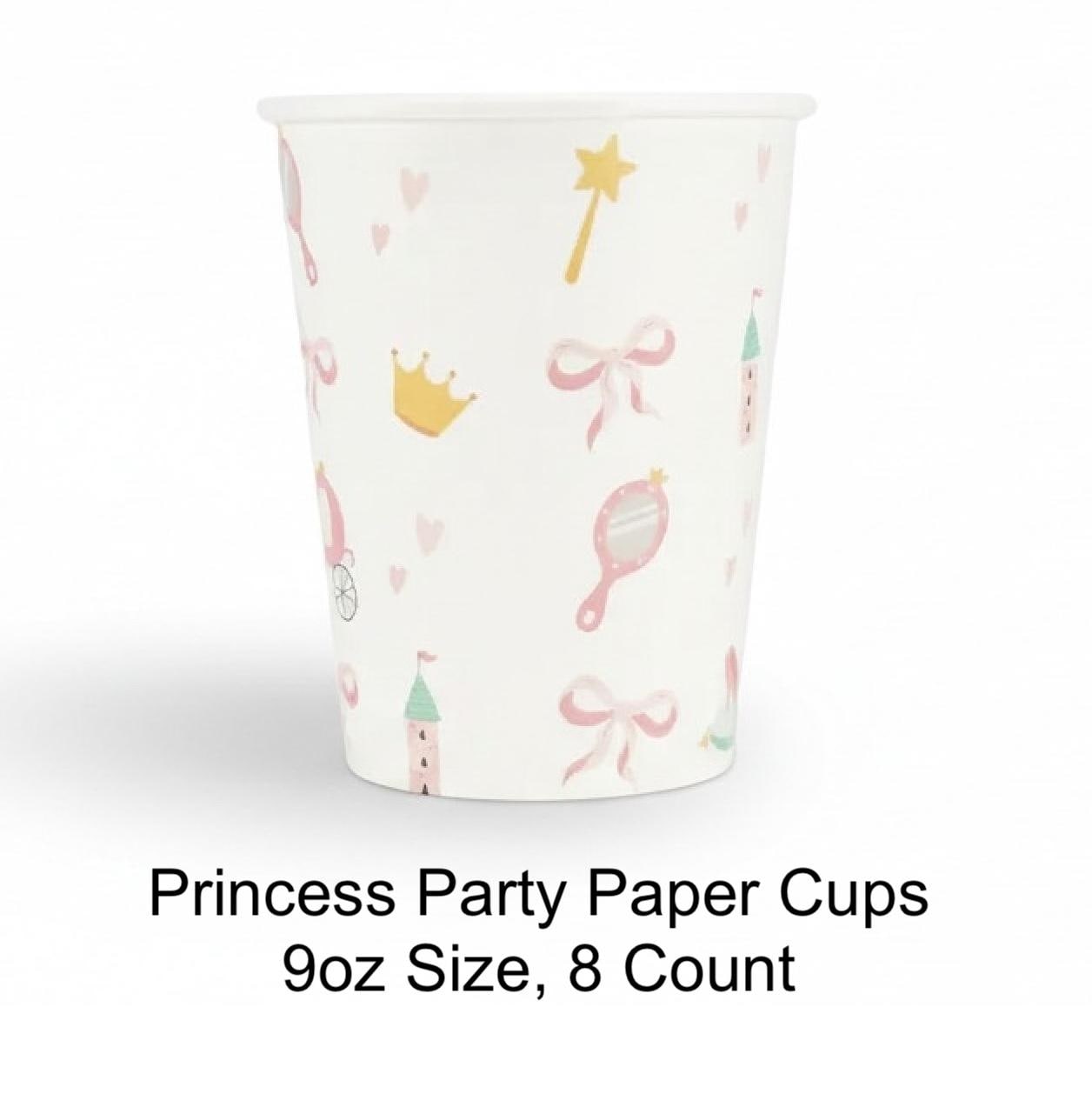 Princess Party Cups 8ct, Fairytale Birthday Cups, Pink Princess Paper Cups, Castle Carriage Party Supplies, Girls Birthday Decor, 9oz Cups