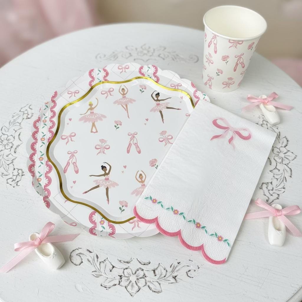 Pink Bow Party Napkins, Coquette Birthday Napkins, Princess Party Supplies, Tea Party Decorations, Floral Scalloped Napkins, 16 Count
