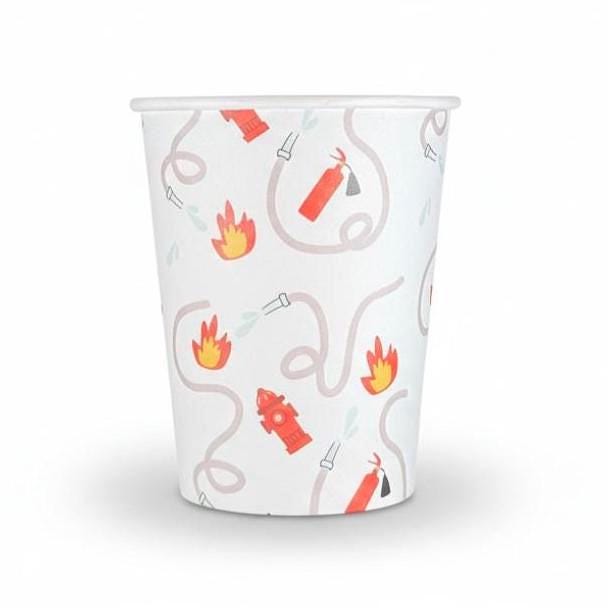Fire Truck Paper Cups 9oz 8t - Firefighter Birthday Party Cups, Firetruck Party Supplies, Disposable Kids Drink Cups, Rescue Theme Decor