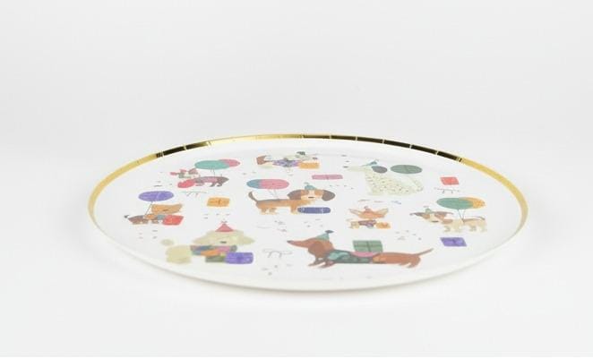 Puppy Birthday Plates 8in 8ct, Dog Birthday Dessert Plates, Puppy Party Supplies, Disposable Cake Plates, Gold Foil Rim