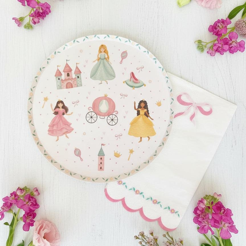 Pink Bow Party Napkins, Coquette Birthday Napkins, Princess Party Supplies, Tea Party Decorations, Floral Scalloped Napkins, 16 Count