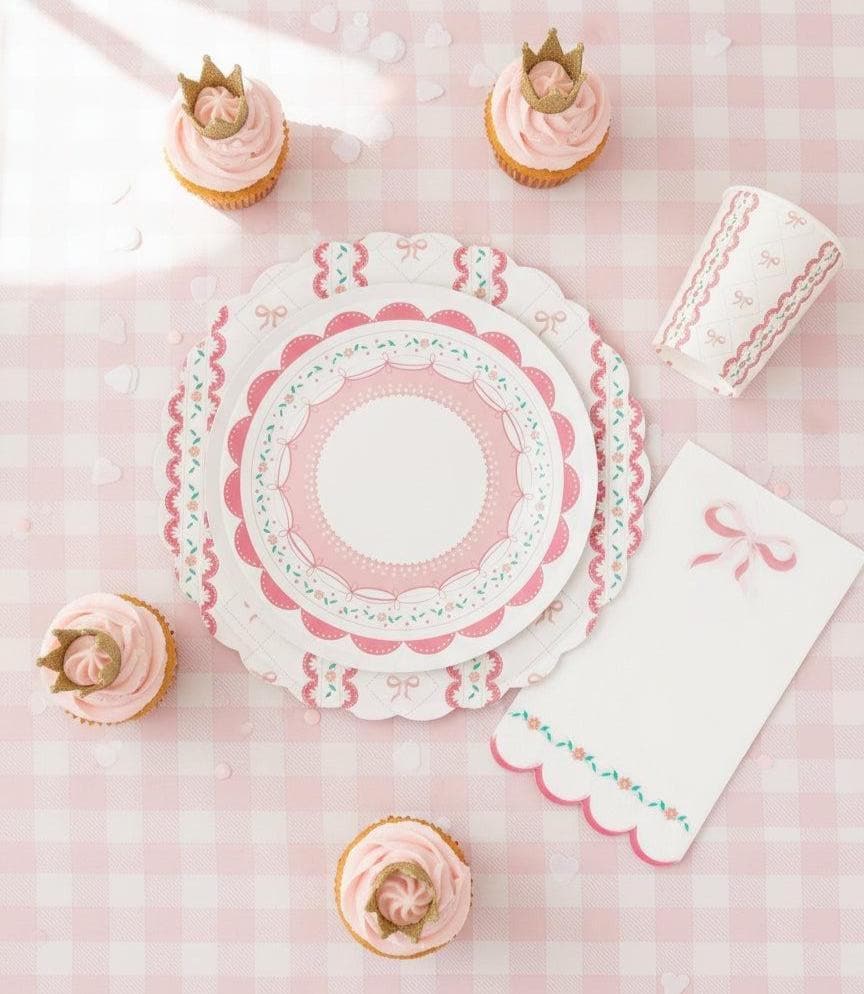 Pink Bow Party Napkins, Coquette Birthday Napkins, Princess Party Supplies, Tea Party Decorations, Floral Scalloped Napkins, 16 Count