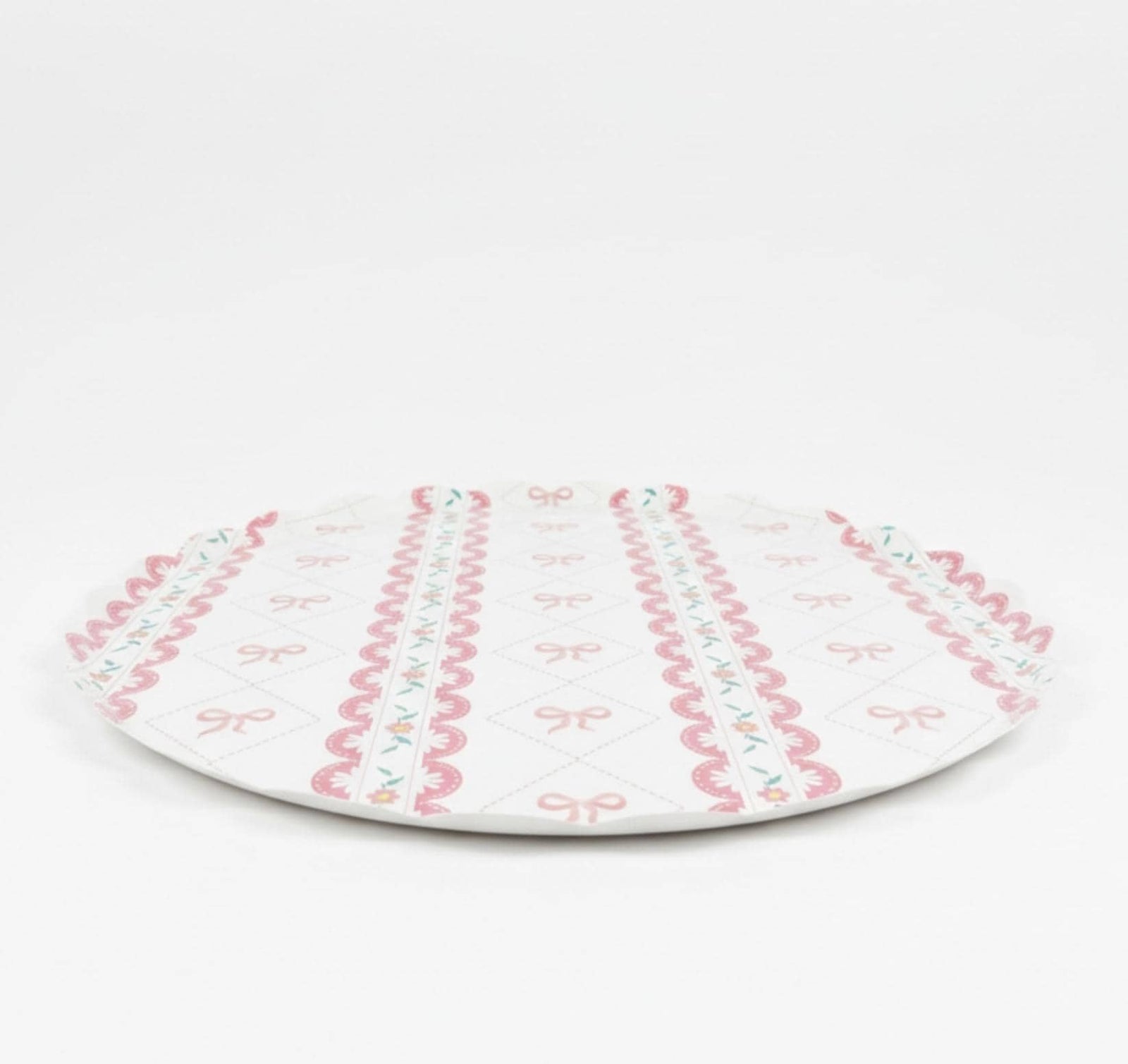 Pink Bow Party Plates 10 inch, Coquette Party Supplies, Baby Shower Dinner Plates, Tea Party Decorations, Floral Scalloped Plates, 8 Count