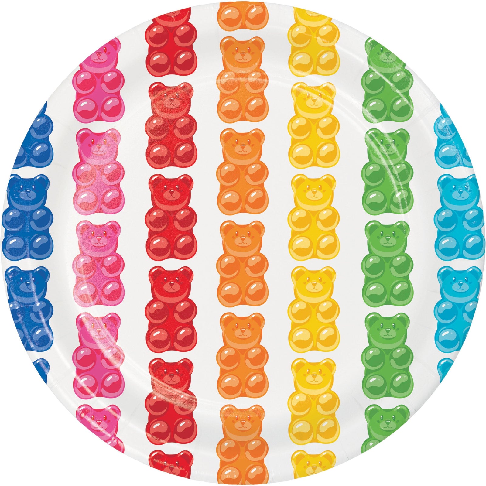 Gummy Bear Dessert Plates, 7 Inch Candy Party Plates, 8 Count Rainbow Bear Cake Plates, Colorful Birthday Tableware