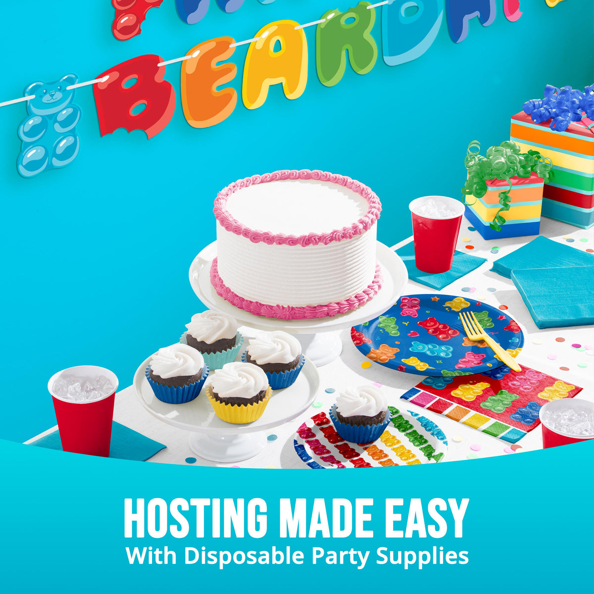 Gummy Bear Luncheon Napkins, 16ct Colorful Candy Bear Party Napkins, Disposable Paper Napkins, Rainbow Candy Birthday Supplies
