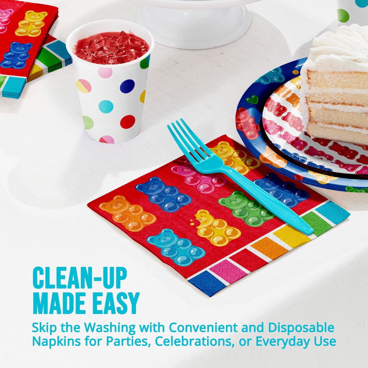 Gummy Bear Luncheon Napkins, 16ct Colorful Candy Bear Party Napkins, Disposable Paper Napkins, Rainbow Candy Birthday Supplies