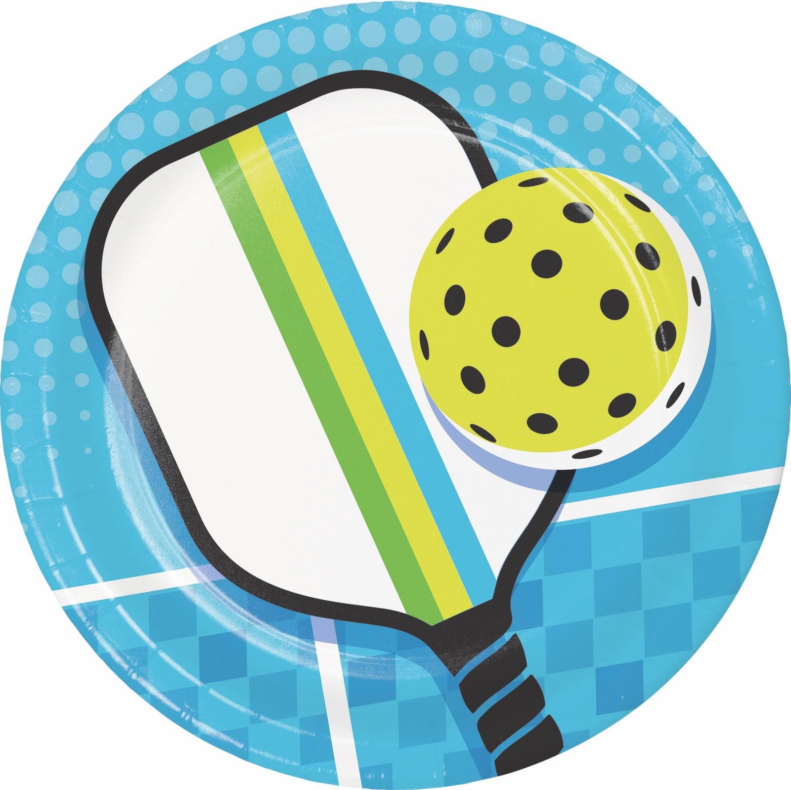 Pickleball Party Plates, 8ct 9 Inch Paper Dinner Plates, Paddle and Ball Birthday Tableware, Blue Green Sports Party Supplies