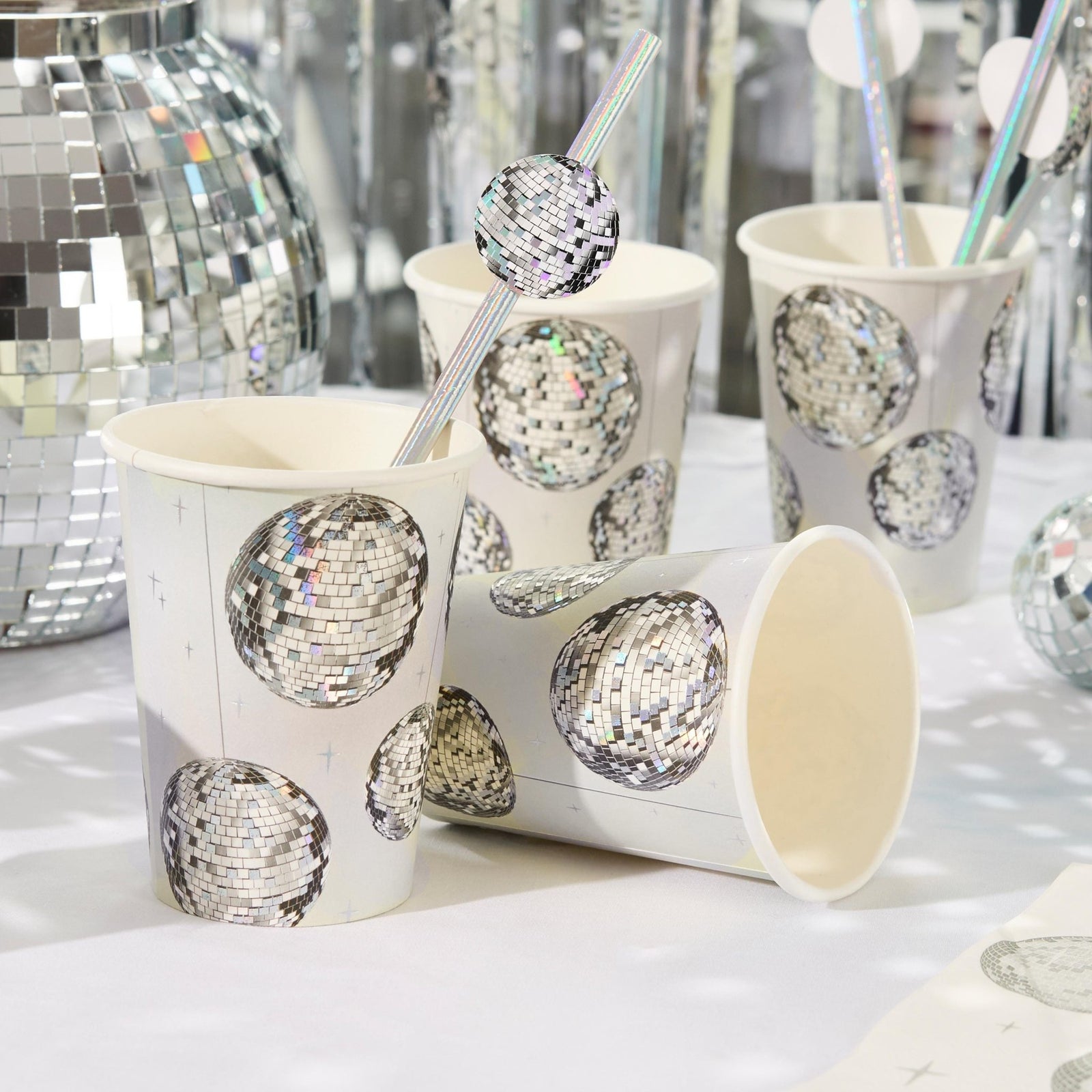 Iridescent Disco Ball Paper Straws 16ct - Stesha Party