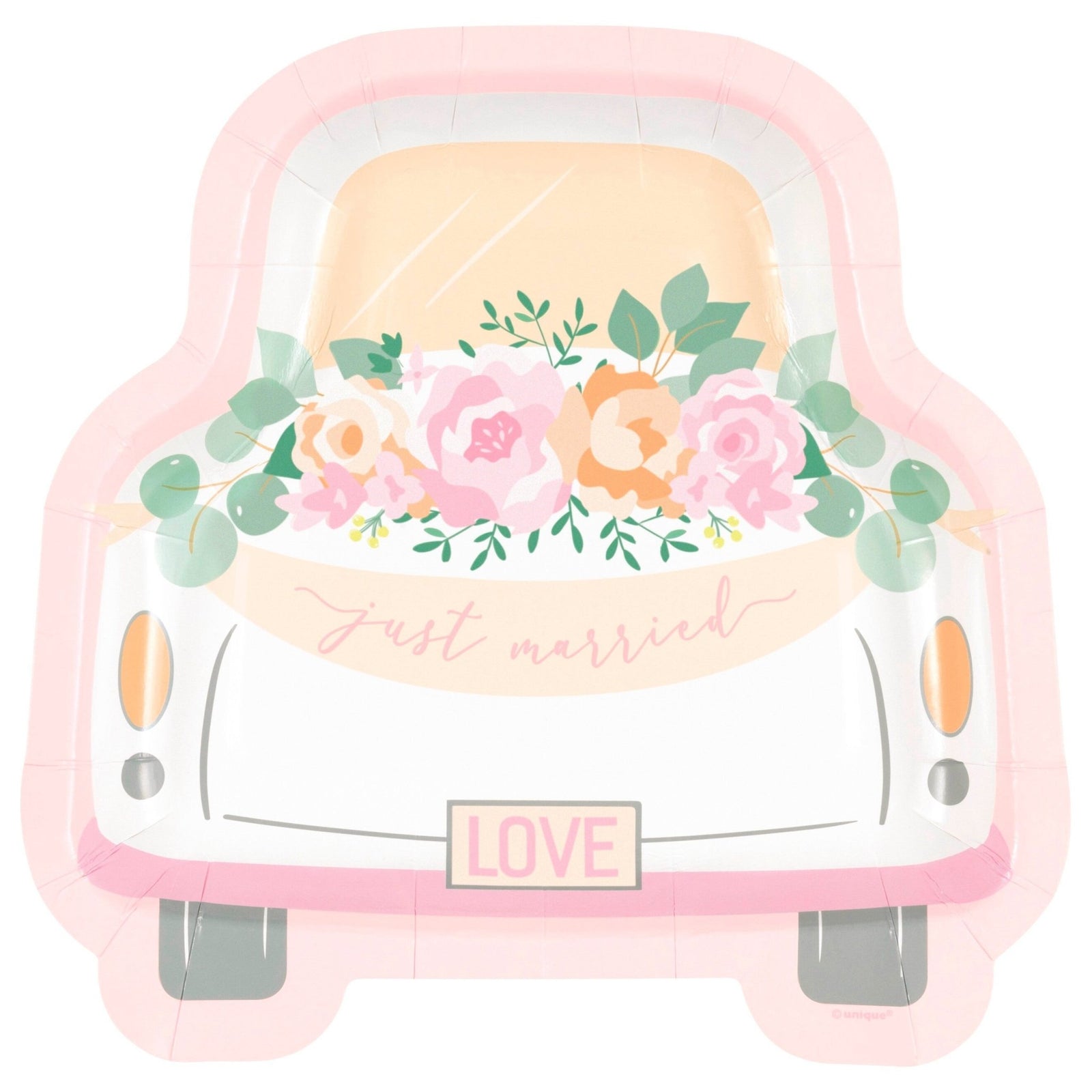 Just Married Car Floral Paper Plates - Stesha Party