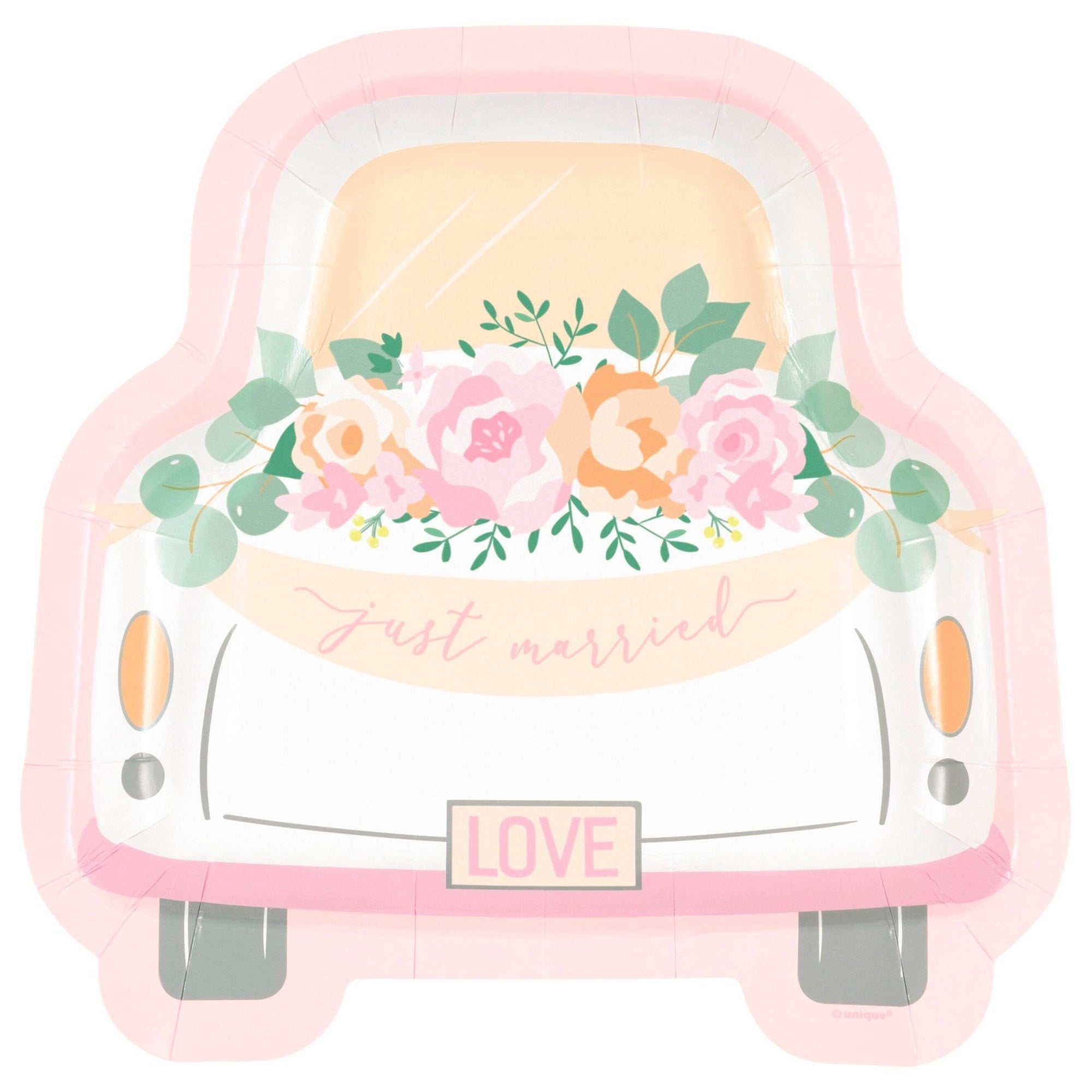 Just Married Car Floral Paper Plates - Stesha Party