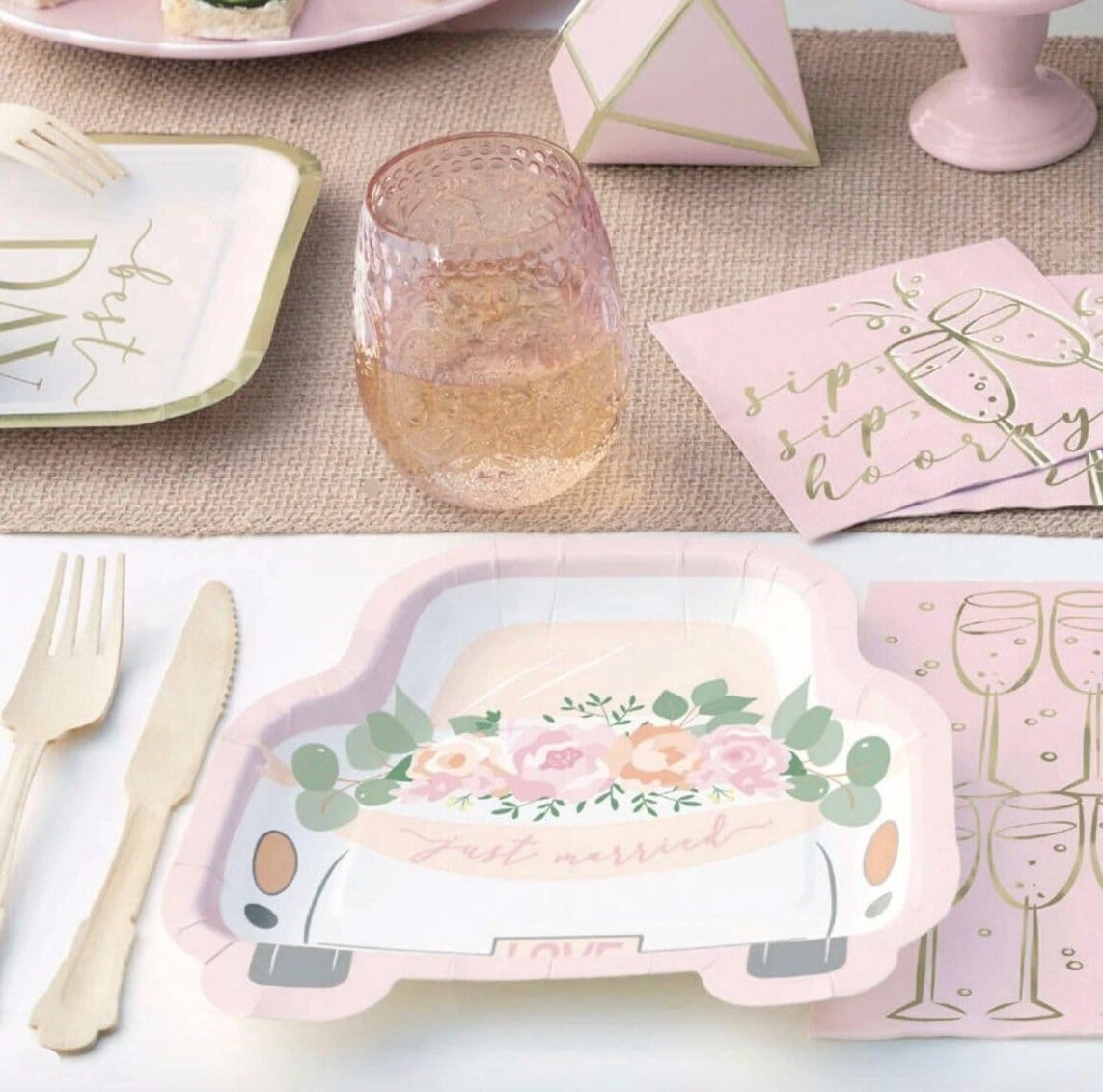 Just Married Car Floral Paper Plates - Stesha Party