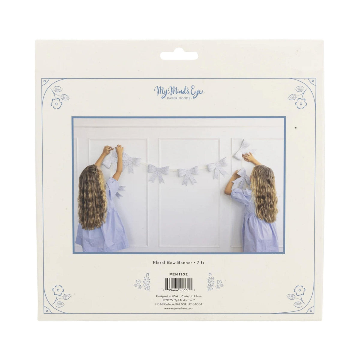 Large Blue Floral Bows Banner Garland 7ft - Stesha Party