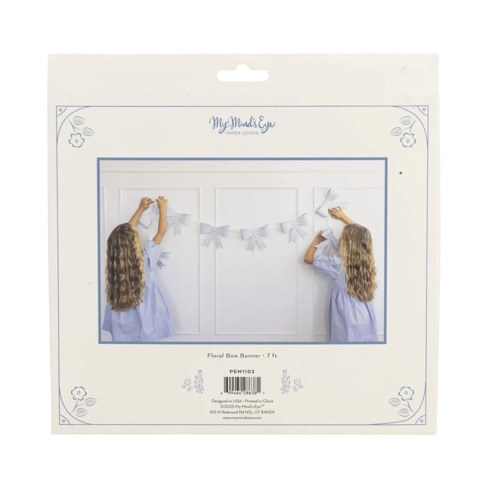 Large Blue Floral Bows Banner Garland 7ft - Stesha Party