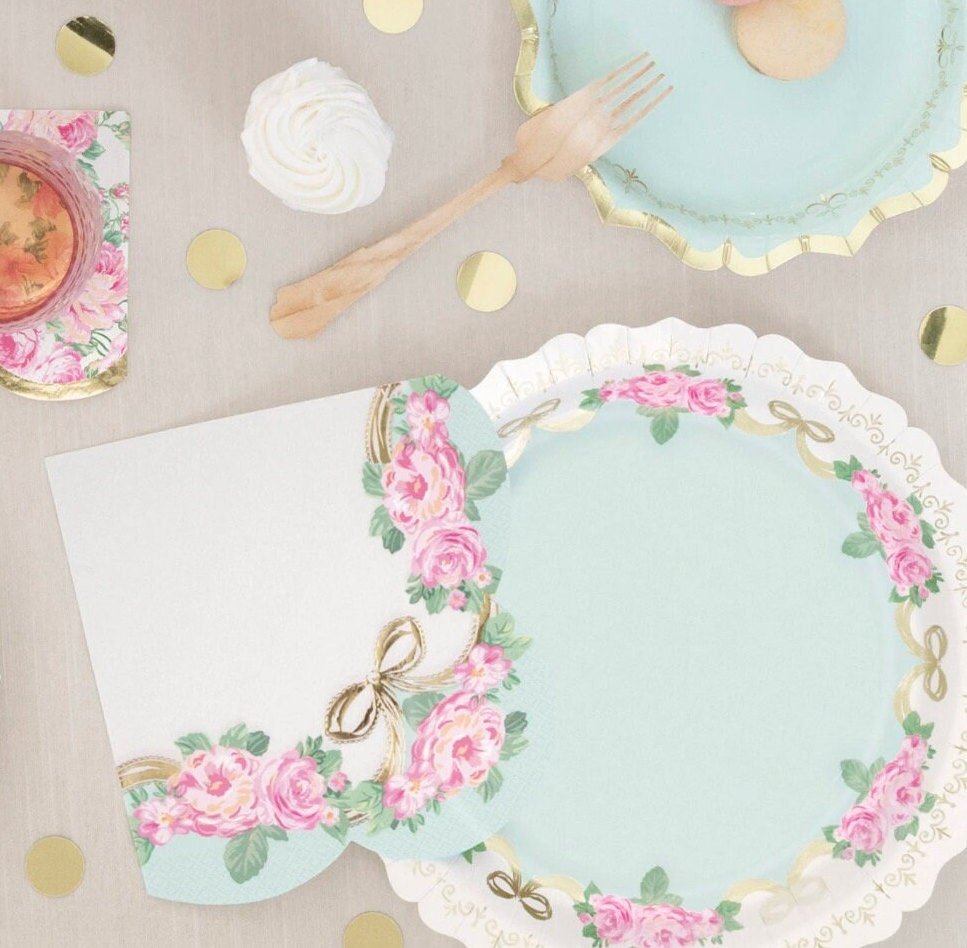 Large Floral Paper Dinner Plates - Stesha Party