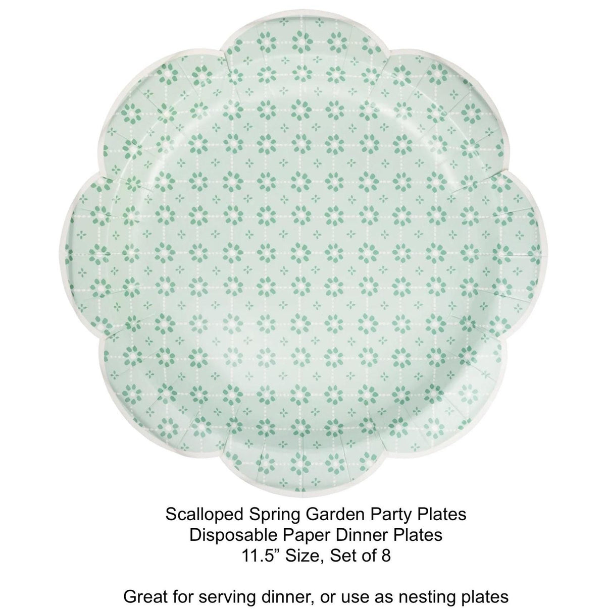 Large Mint Green Floral Paper Dinner Plates 8ct - Stesha Party