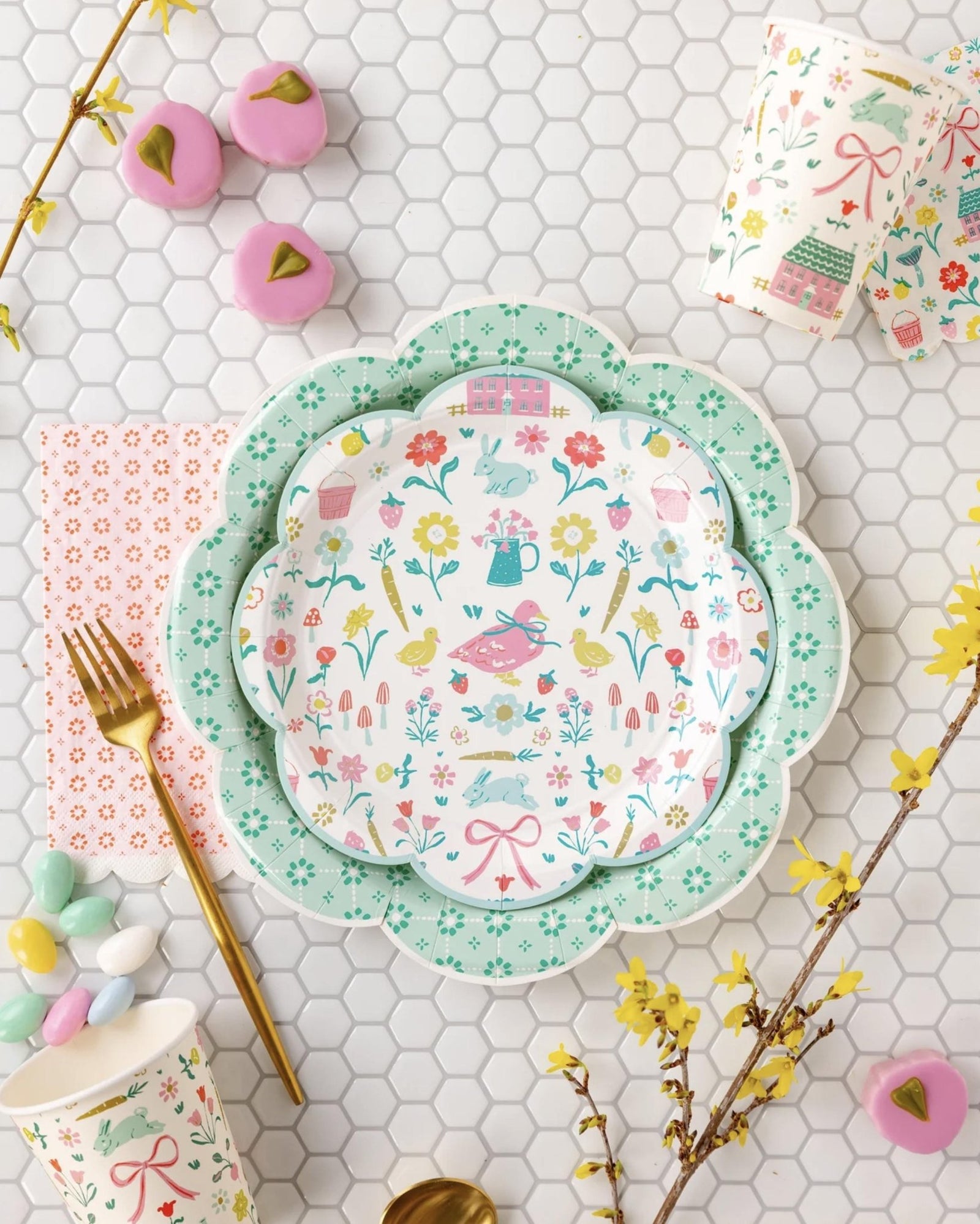 Large Mint Green Floral Paper Dinner Plates 8ct - Stesha Party