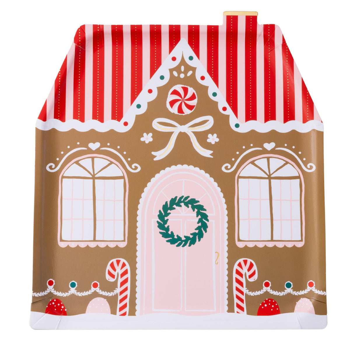Large Pink &amp; Red Gingerbread House Plates - Stesha Party