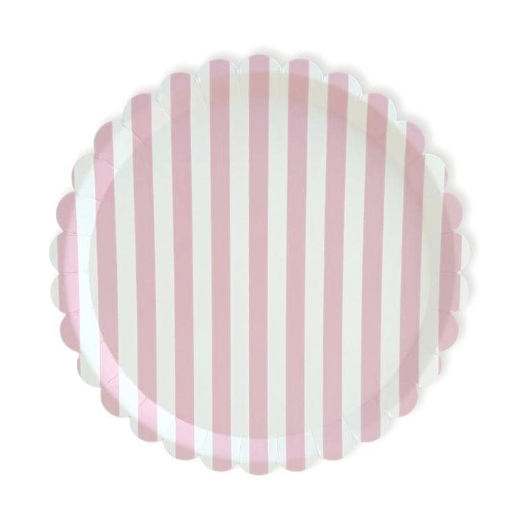 Large Pink Stripe Plates 12ct - Stesha Party