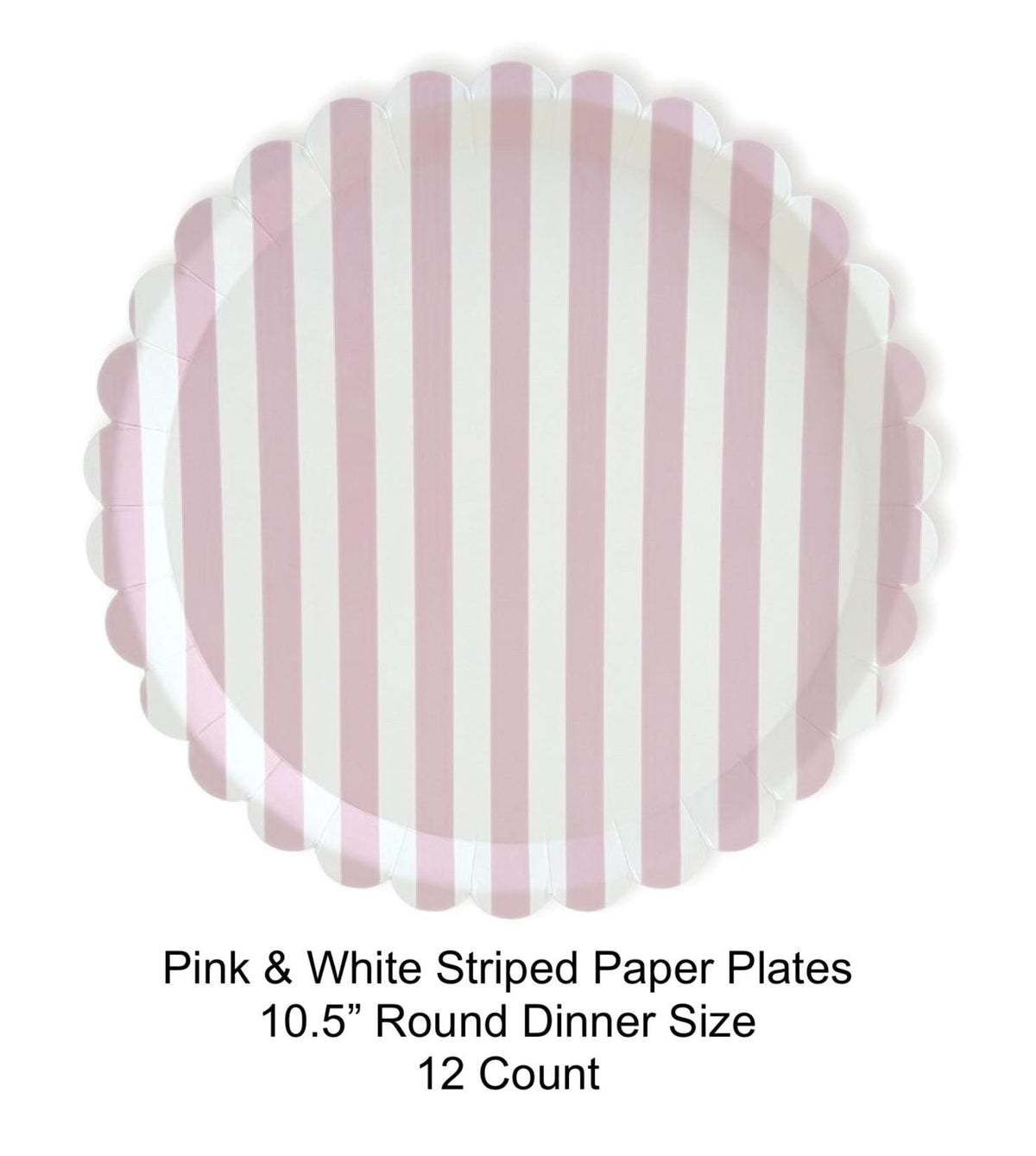 Large Pink Stripe Plates 12ct - Stesha Party