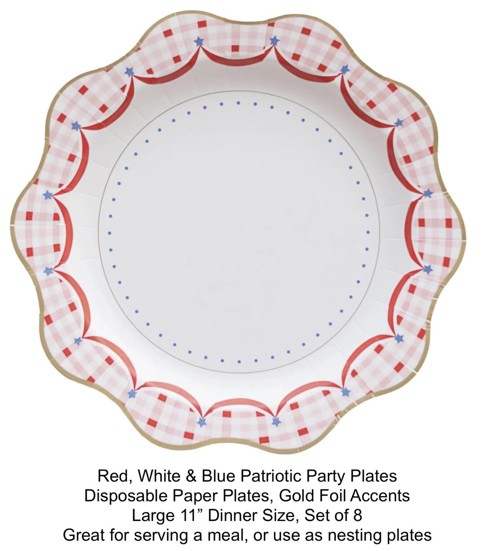 Large Red White & Blue Gingham Plates 8ct - Stesha Party