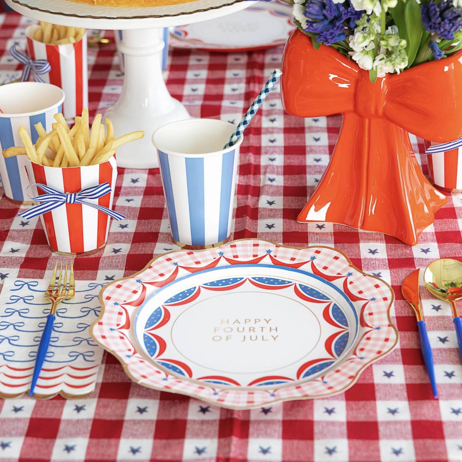 Large Red White & Blue Gingham Plates 8ct - Stesha Party