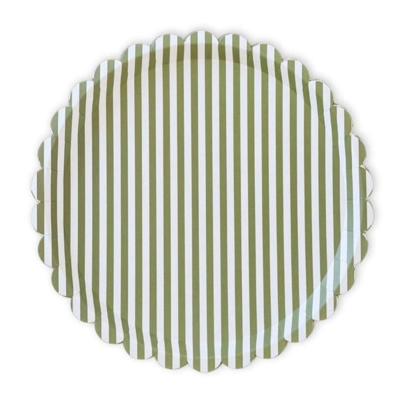 Large Sage Green Stripe Dinner Plates 12ct - Stesha Party