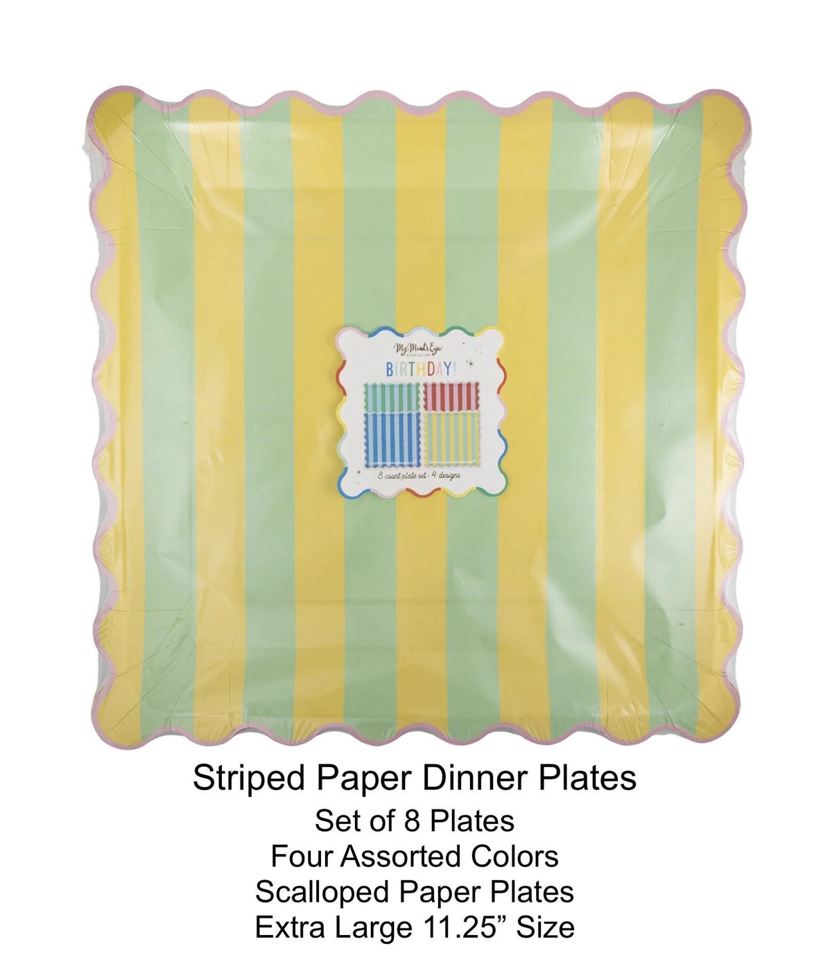 Large Striped Rainbow Paper Plates 8ct - Stesha Party