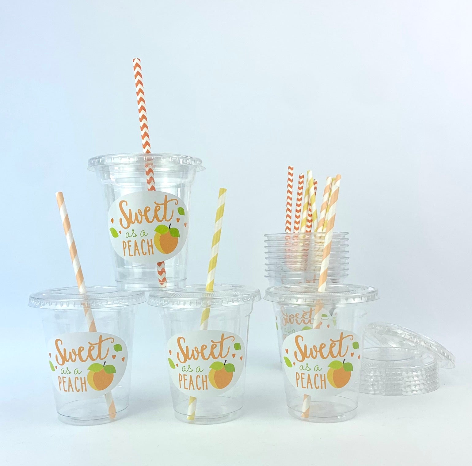 Lidded Clear Peach Party Cups - Stesha Party