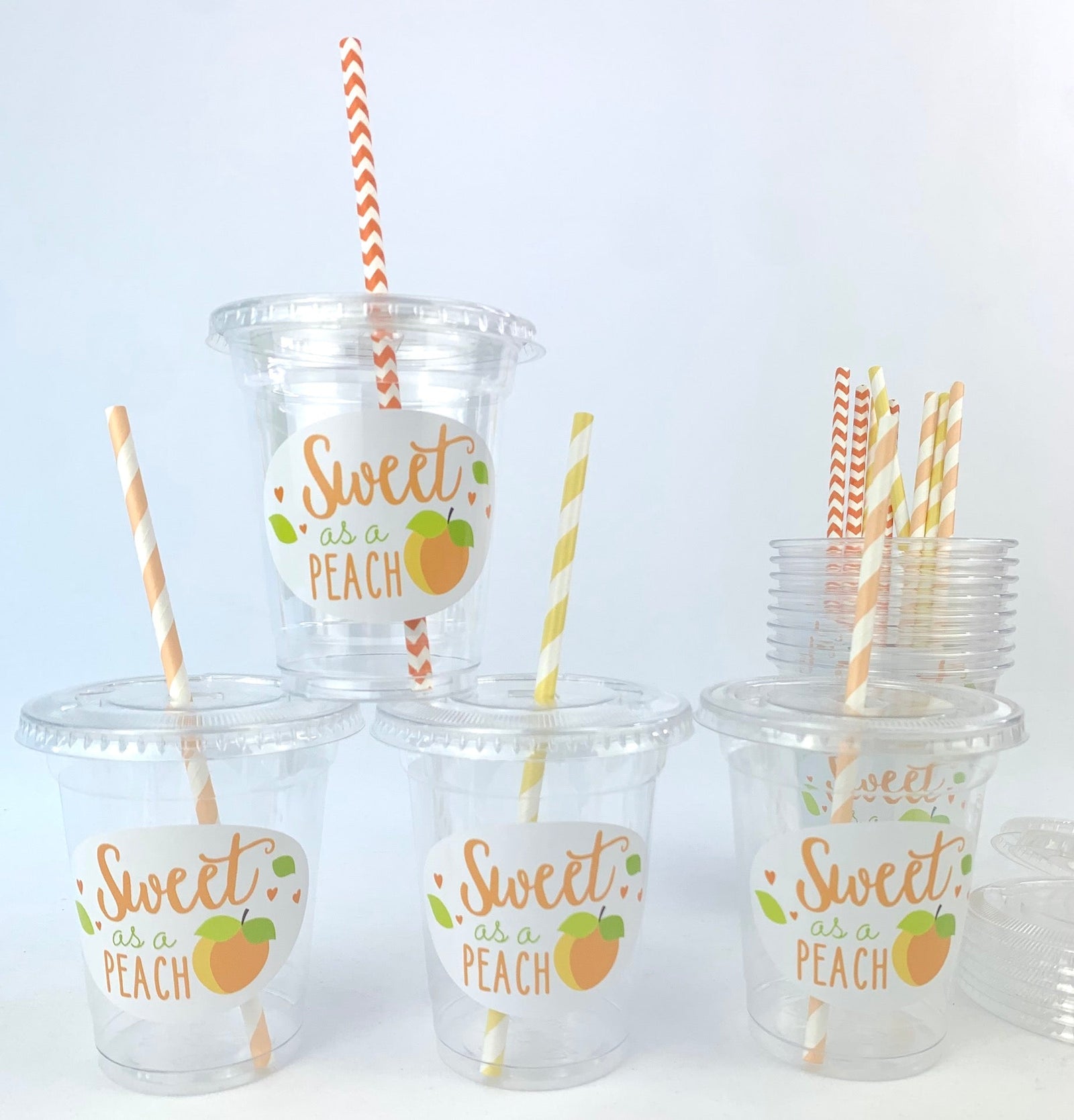 Lidded Clear Peach Party Cups - Stesha Party