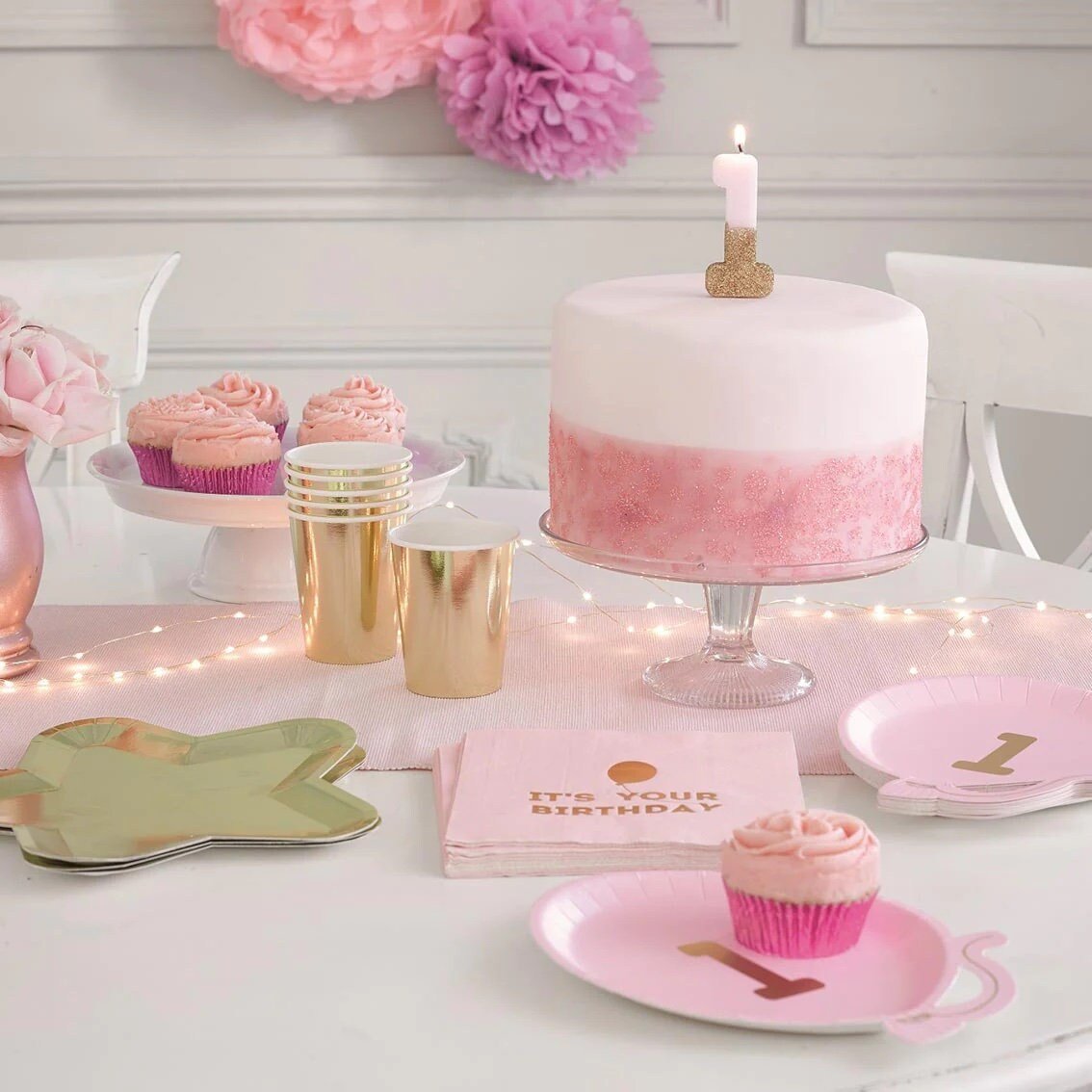 Light Pink 1st Birthday Candle - Stesha Party